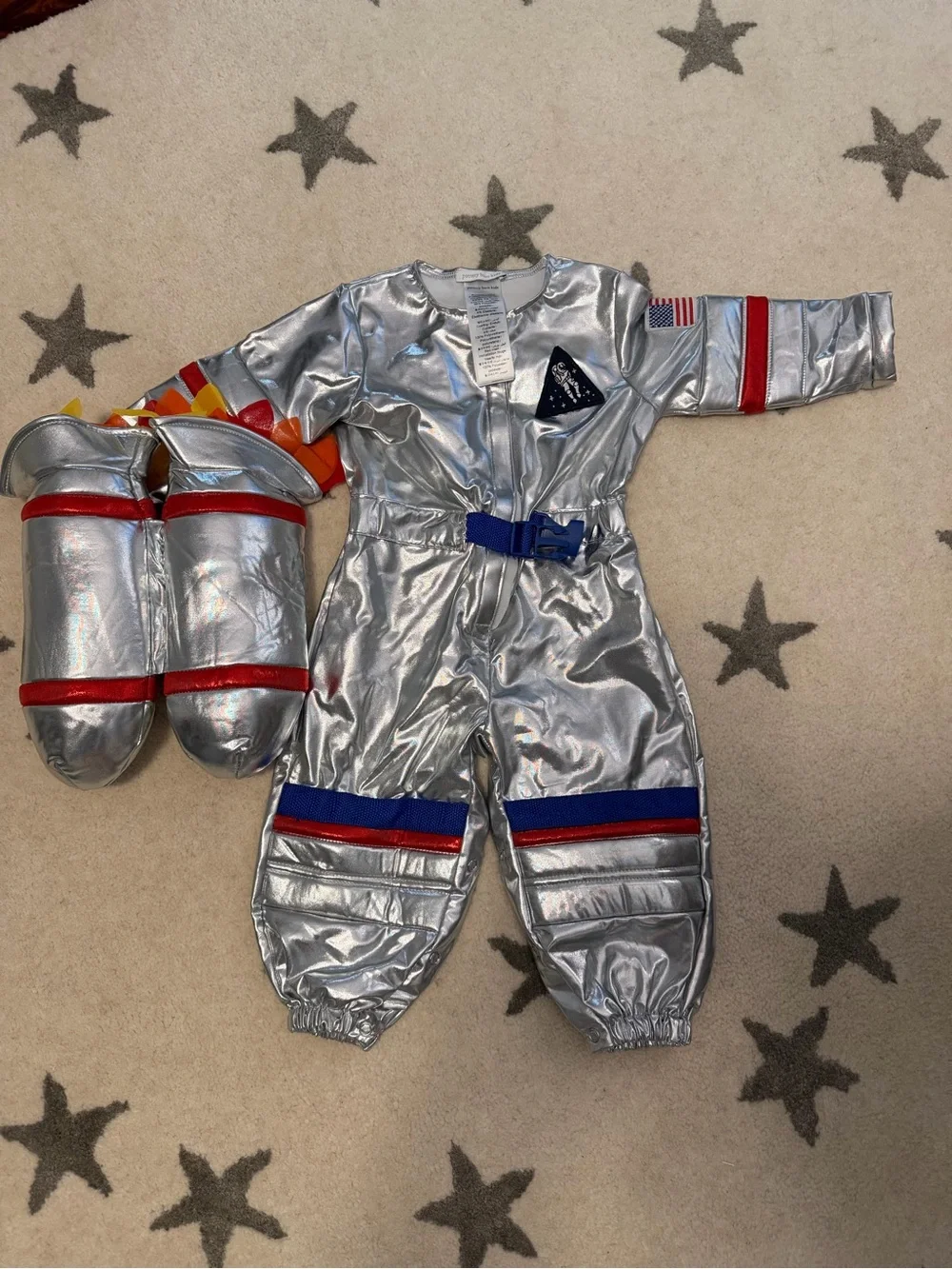 Pottery Barn Kids Silver Astronaut Baby Outfit with Blue Accents